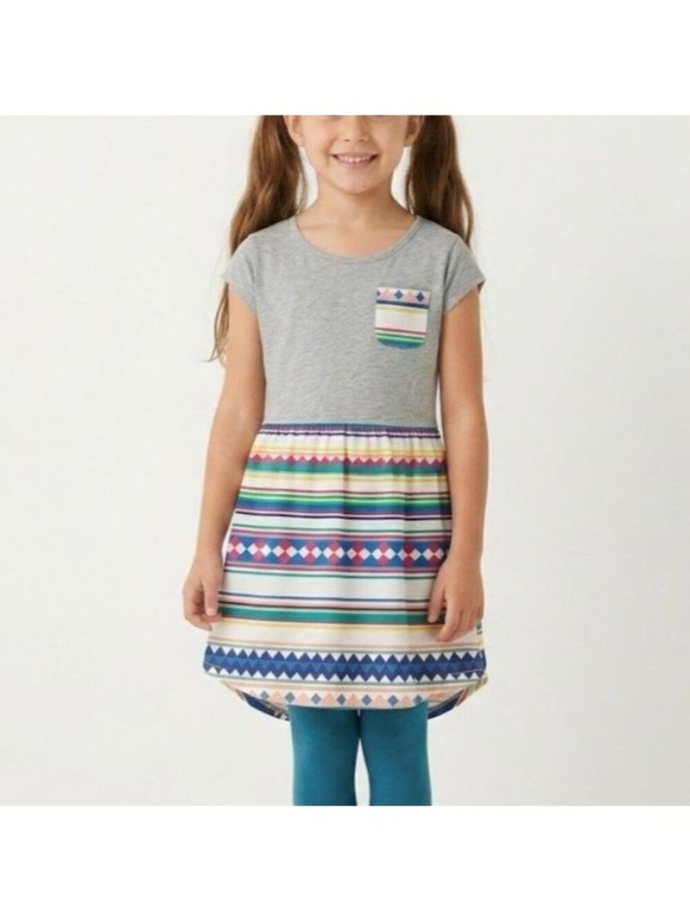 Tea Collection Girls Size 7 Gray Seminole Patchwork Southwest Aztec Stripe Dress
